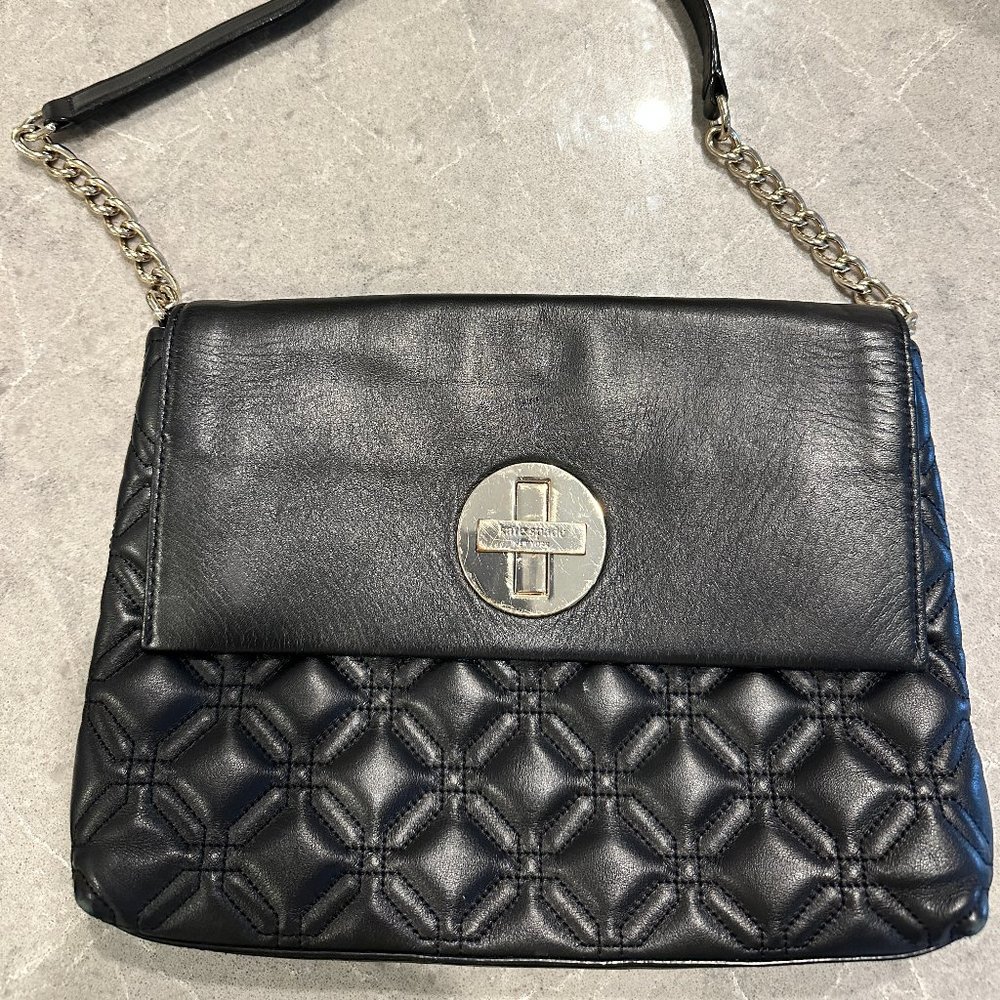 KATE SPADE Black Leather Quilted Shoulder Bag Handbag Women's Purse